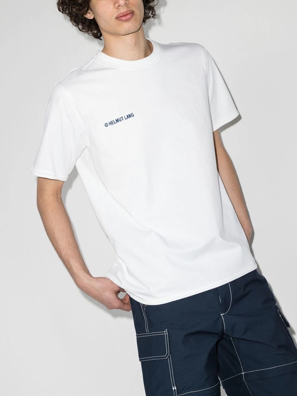 embroidered logo raw-hem T-shirt - 2