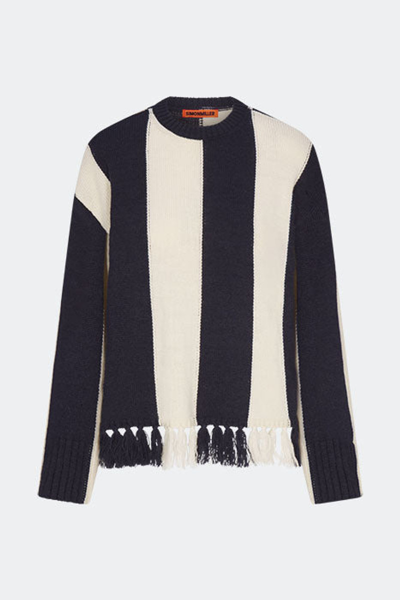 Faye Tassel Sweater In Navy/Cream 1