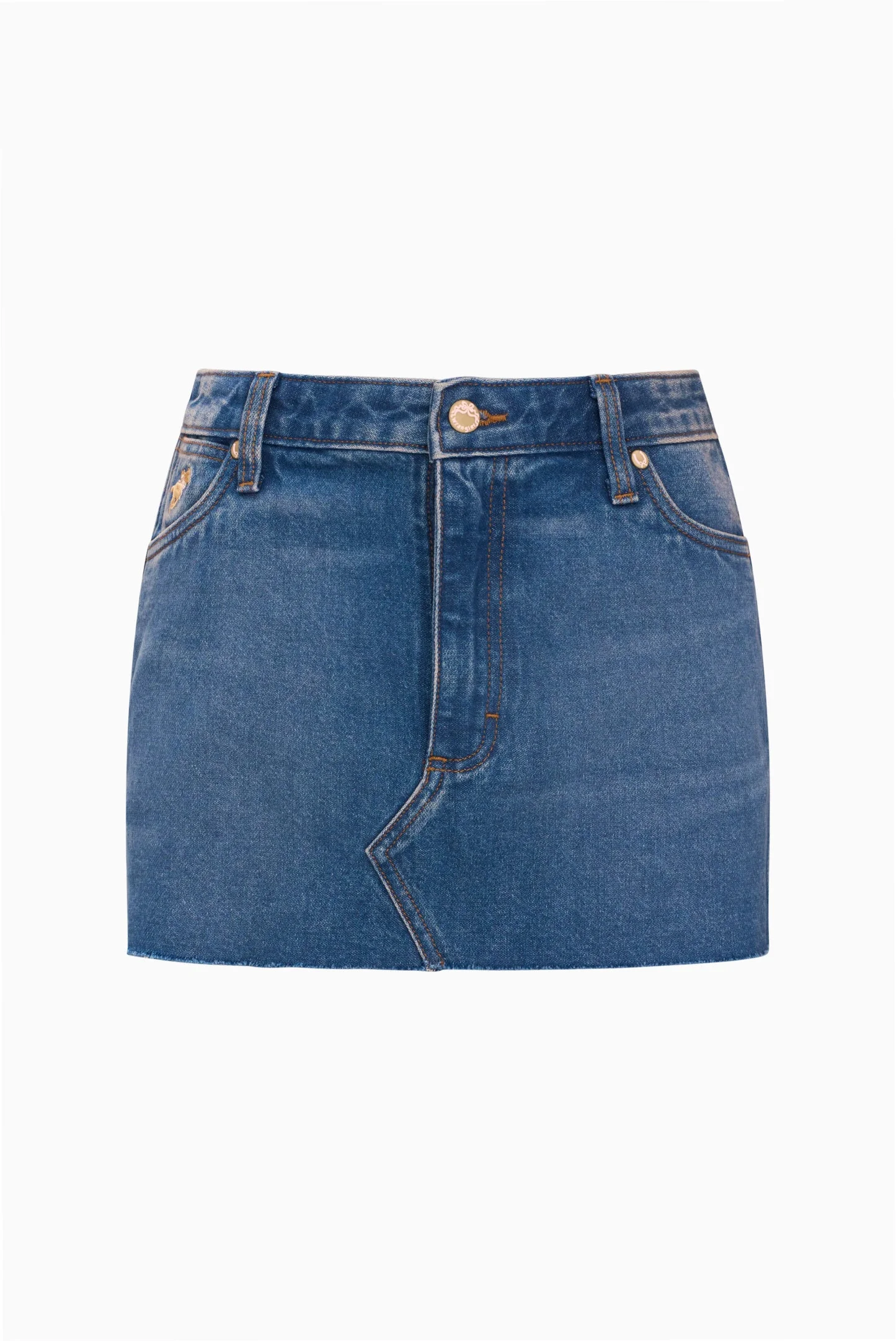 Wrangler x LoveShackFancy Raw Edge Denim Mini Skirt - 1