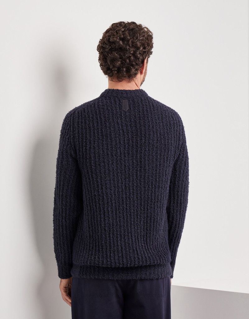 NAVY CREW NECK WITH HAMMER-STYLE SHOULDER IN WOOL AND SILK BOUCLÉ 4
