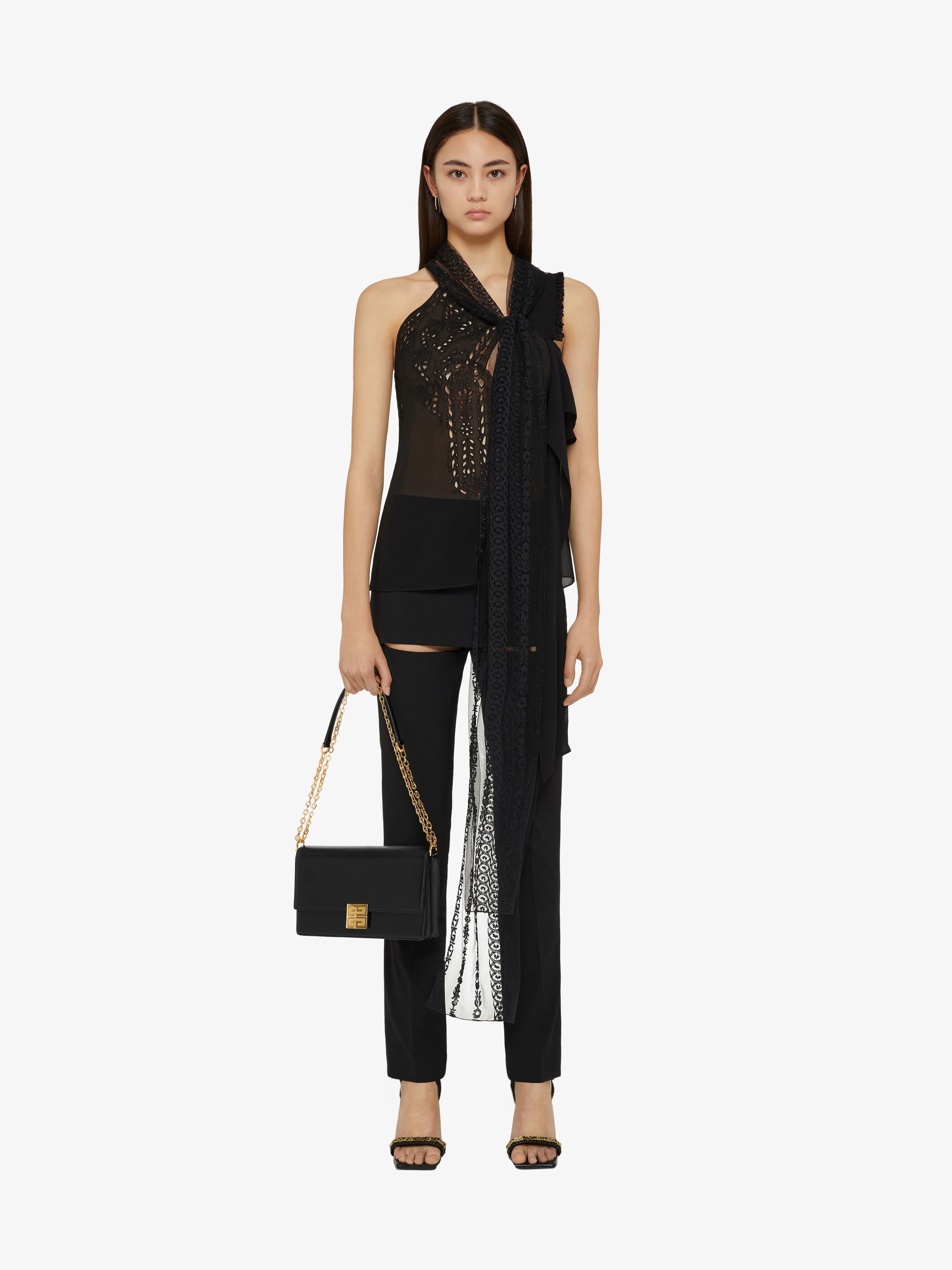 TOP IN EMBROIDERED SILK WITH ASCOT TIE - 2