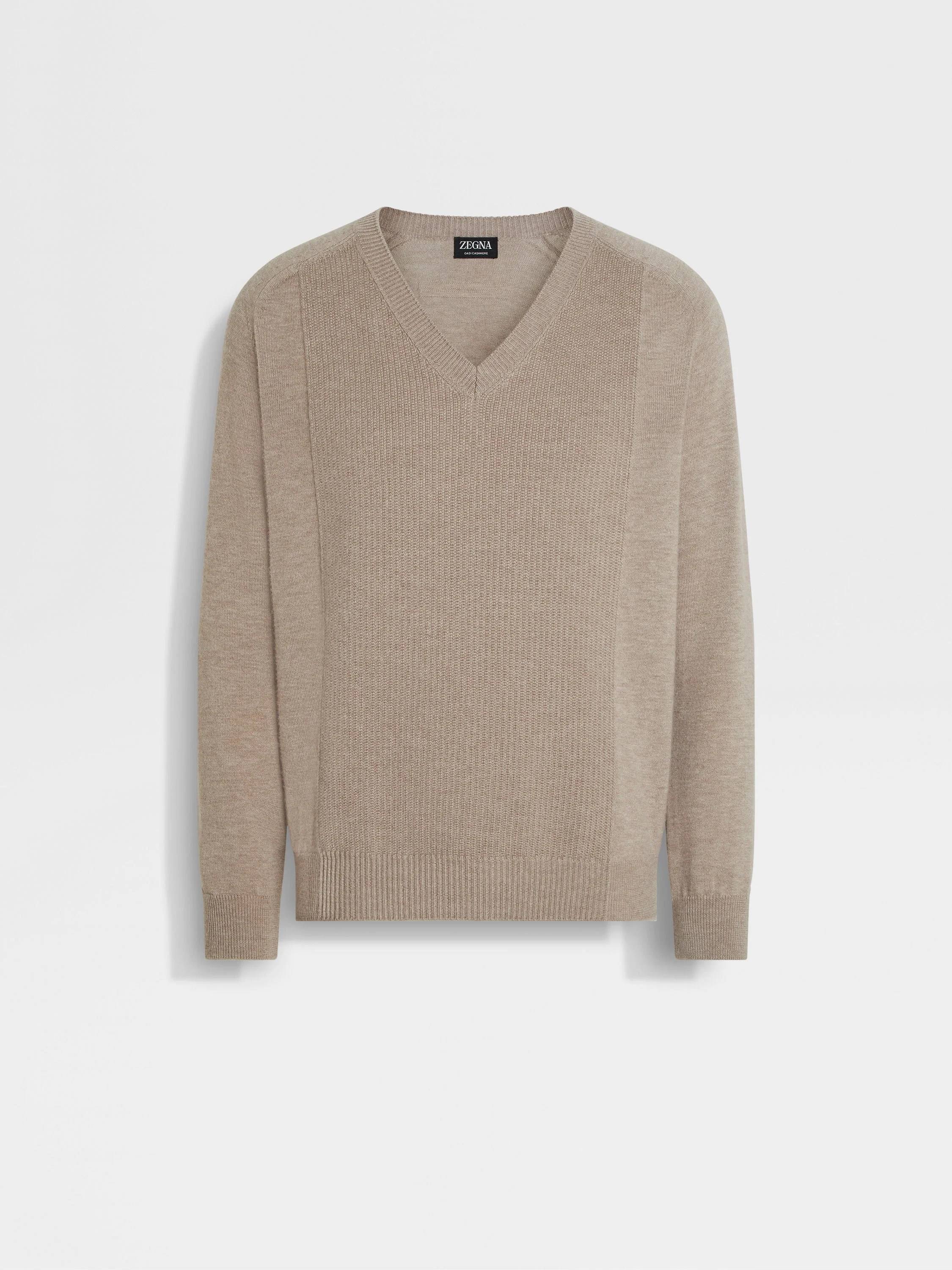 LIGHT TAUPE OASI CASHMERE V-NECK - 1