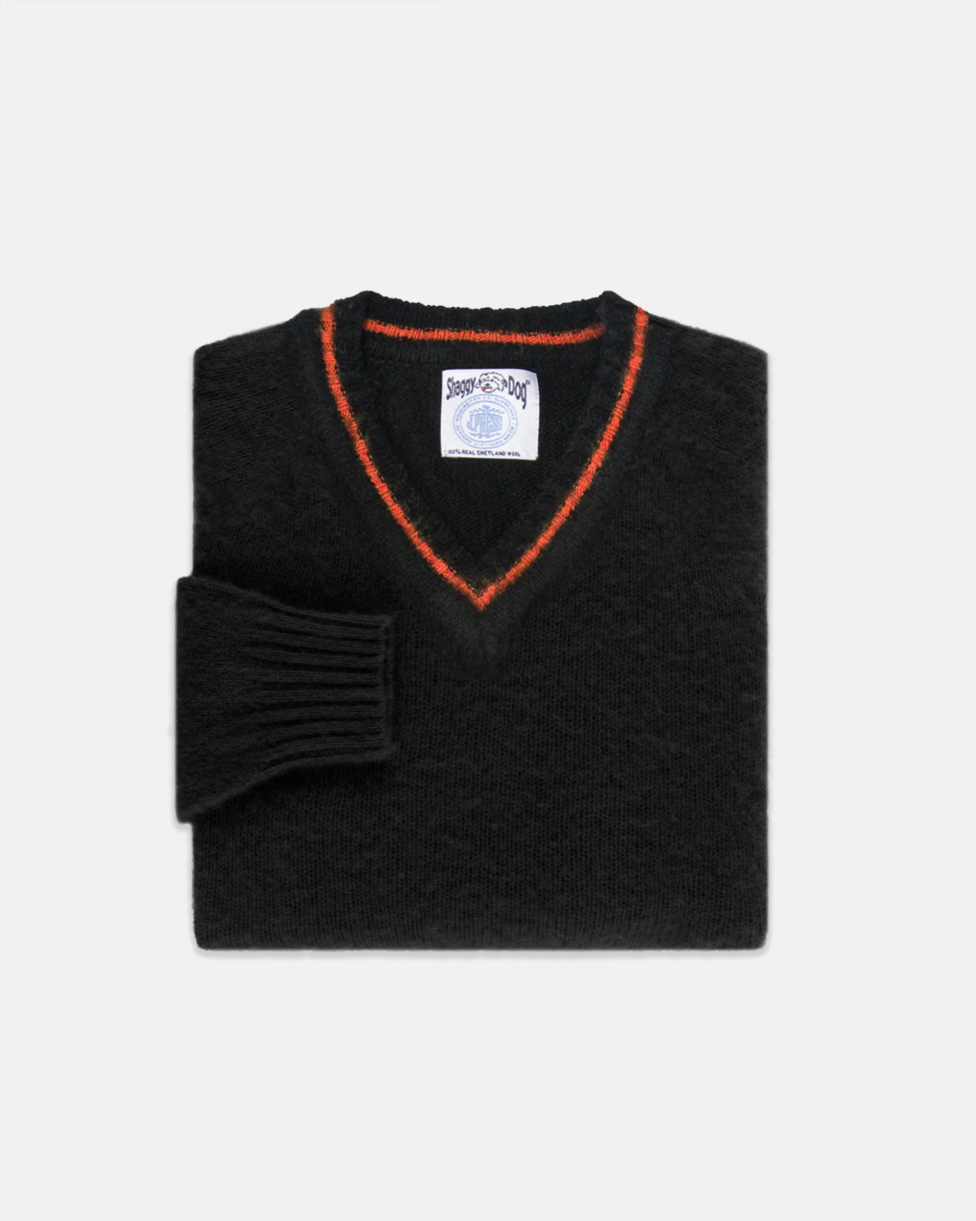 MADE-IN-SCOTLAND BLACK SHAGGY DOG V-NECK SWEATER - TRIM FIT - 1