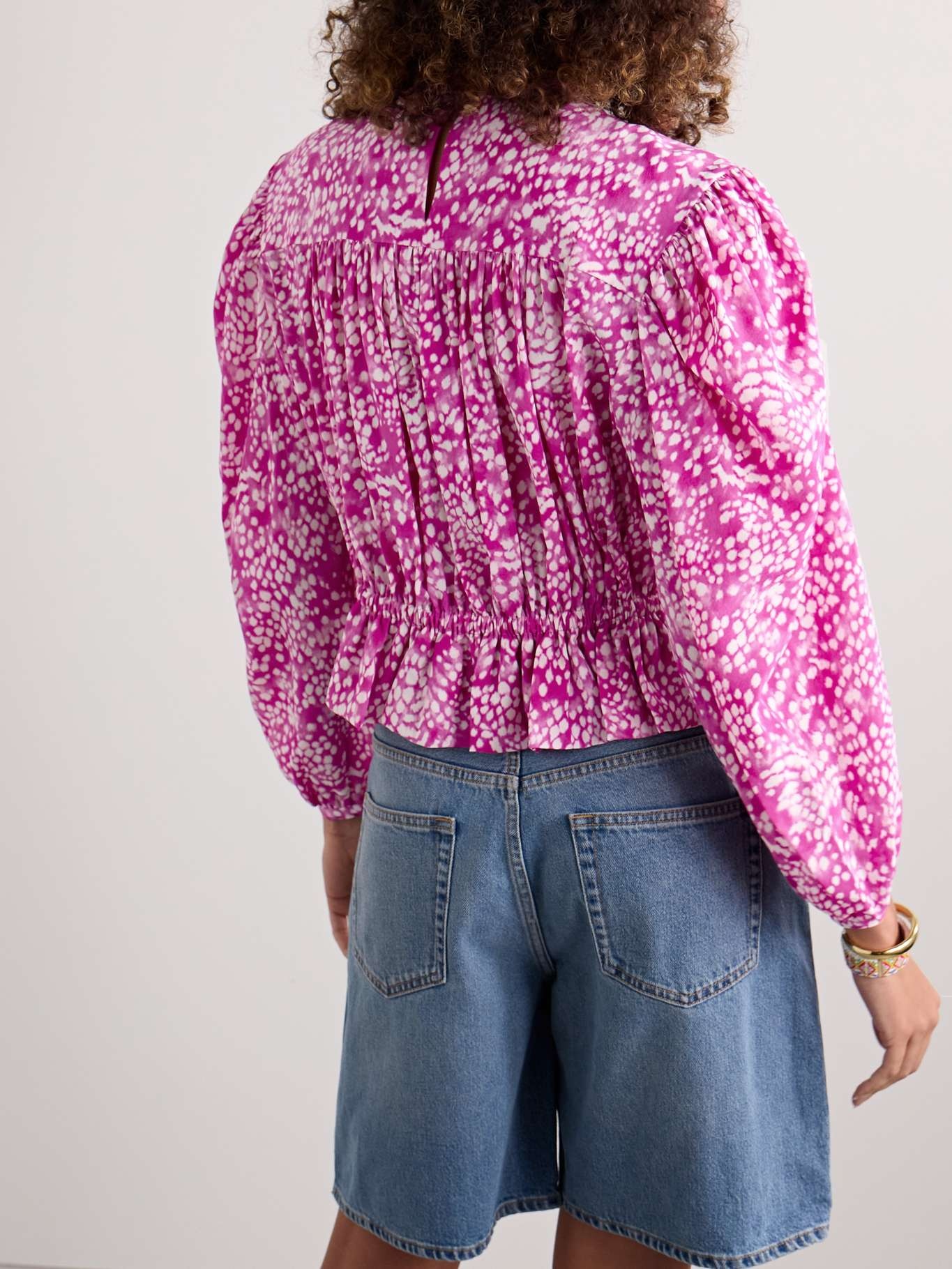 Gelina gathered printed silk-blend crepe blouse - 3