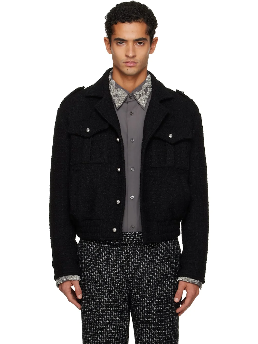 Black Military Bomber Jacket - 1