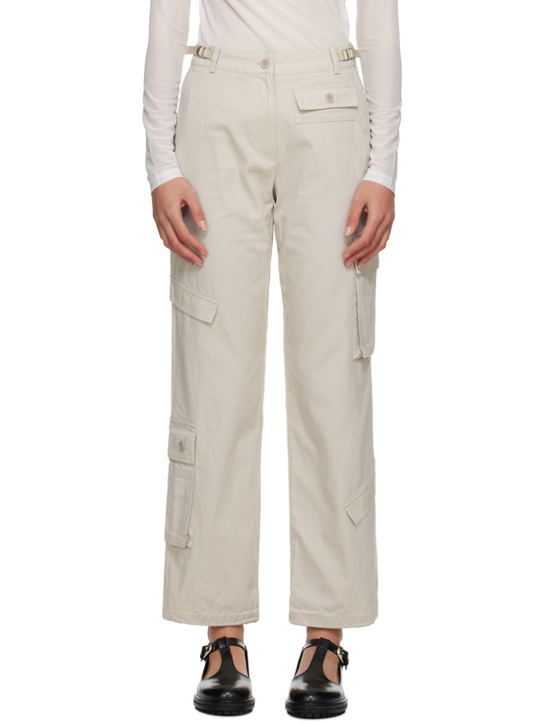 Beige Paneled Cargo Pants - 1
