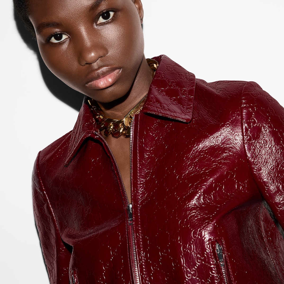 GG embossed leather bomber jacket - 5
