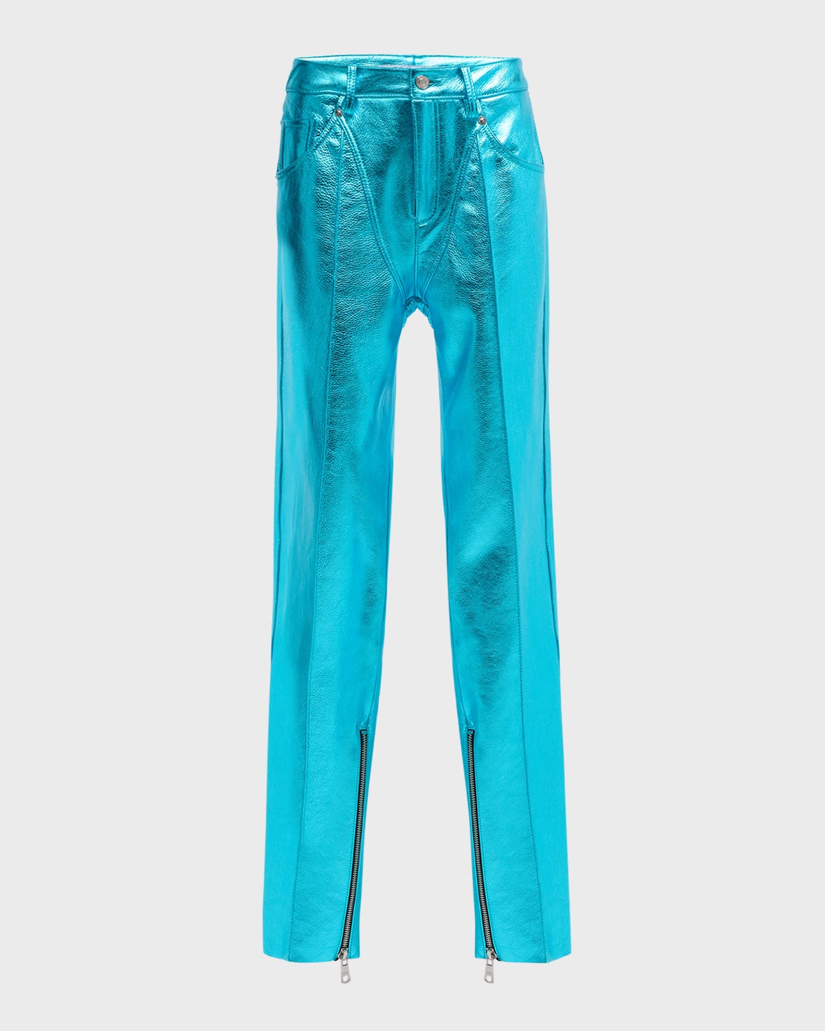 Metallic Leather Chap-Paneled Tapered-Leg Zip-Hem Pants - 1