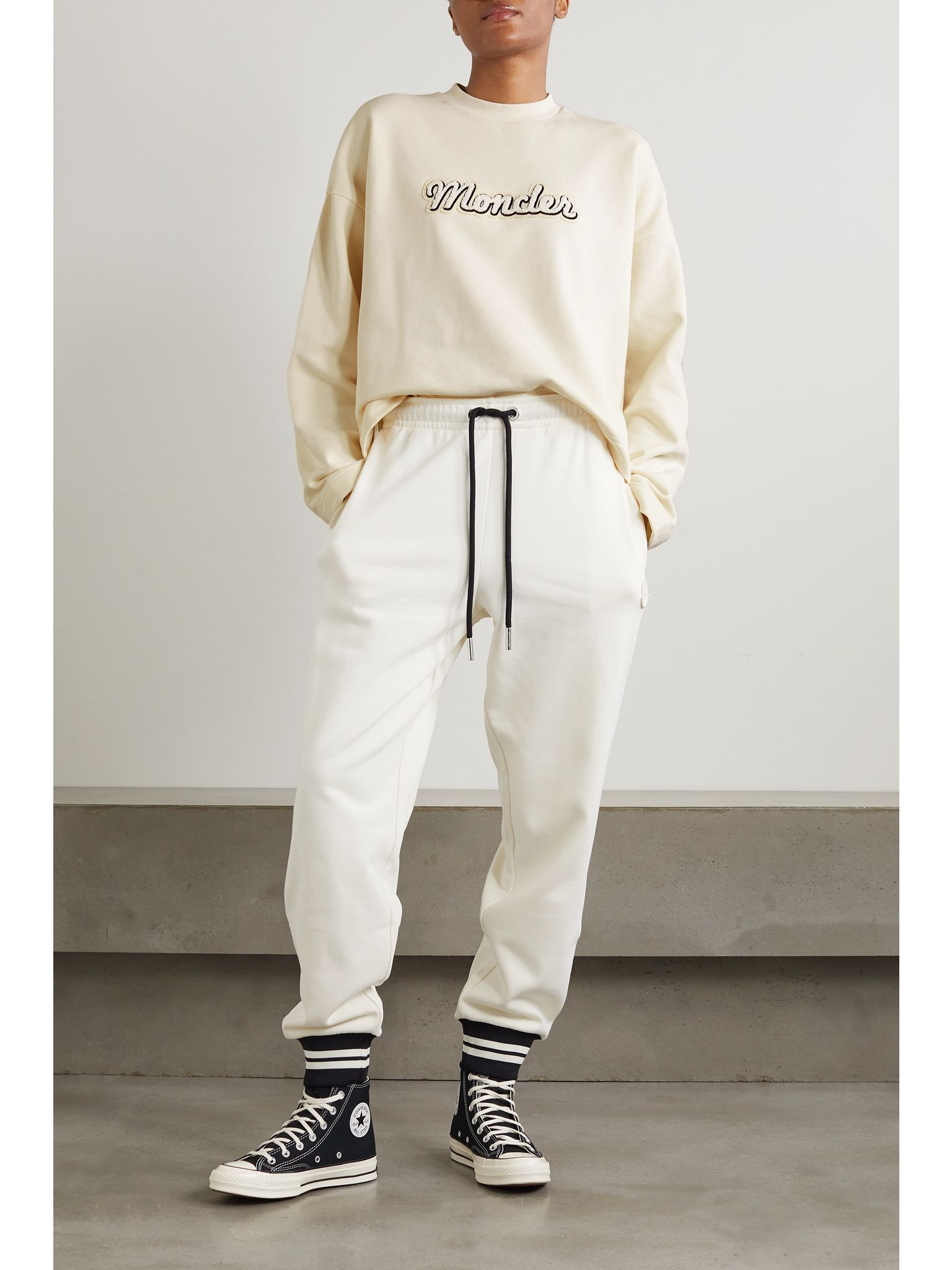 Flocked cotton-blend jersey sweatshirt White - 2