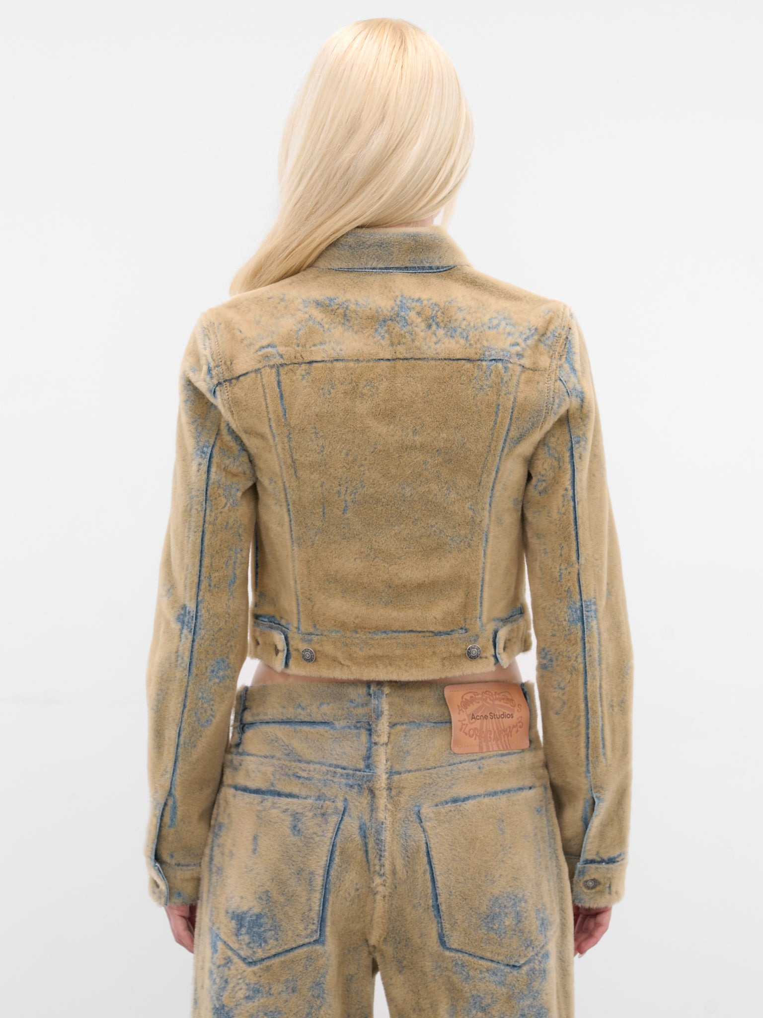 Beige Flocked Denim Jacket - 3