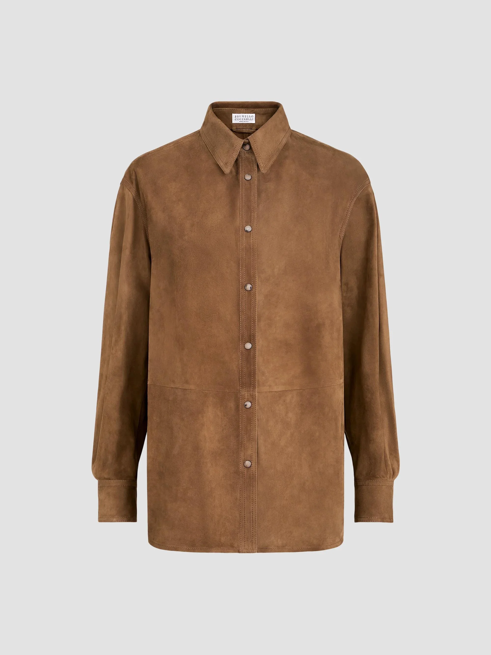 Women's Suede Shirt with Monili - Light Brown - 1