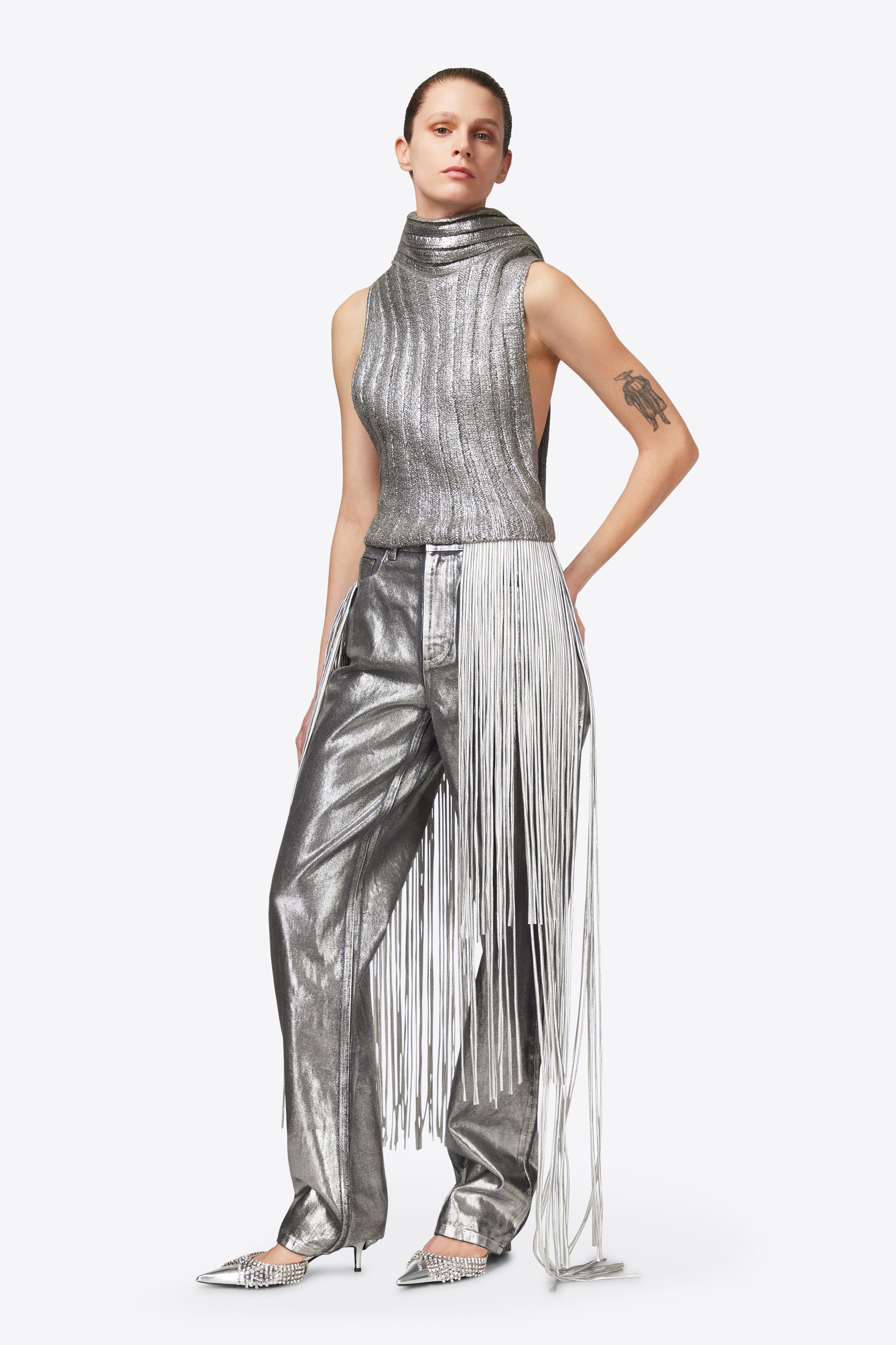 METALLIC FRINGE STRAIGHT LEG JEAN - 4