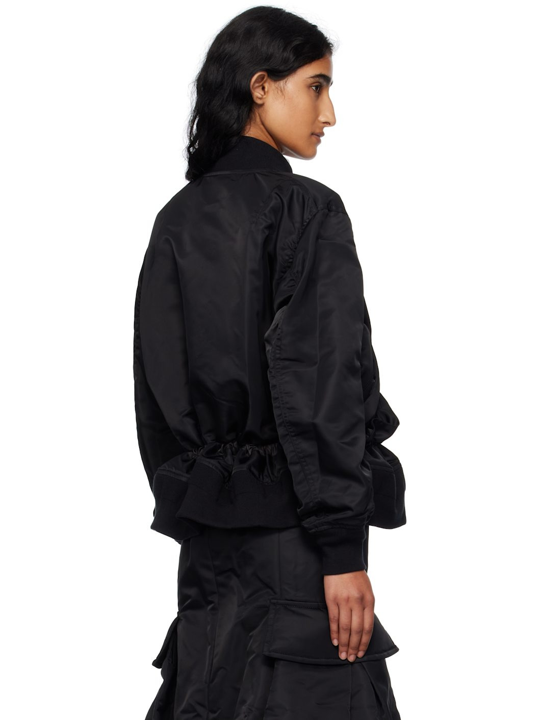 Black Nylon Twill Blouson Bomber Jacket - 3