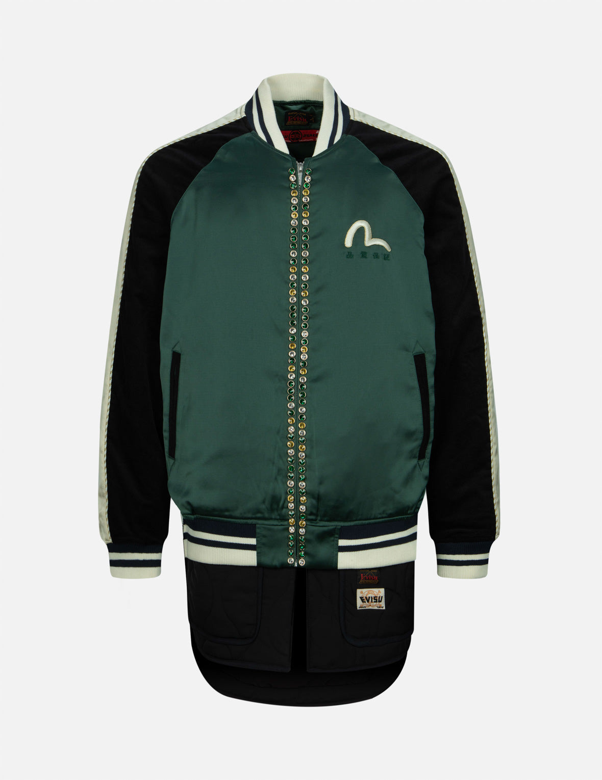 RHINESTONE PATCHWORK DEER AND LOGO EMBROIDERY LOOSE FIT SOUVENIR JACKET. - 2