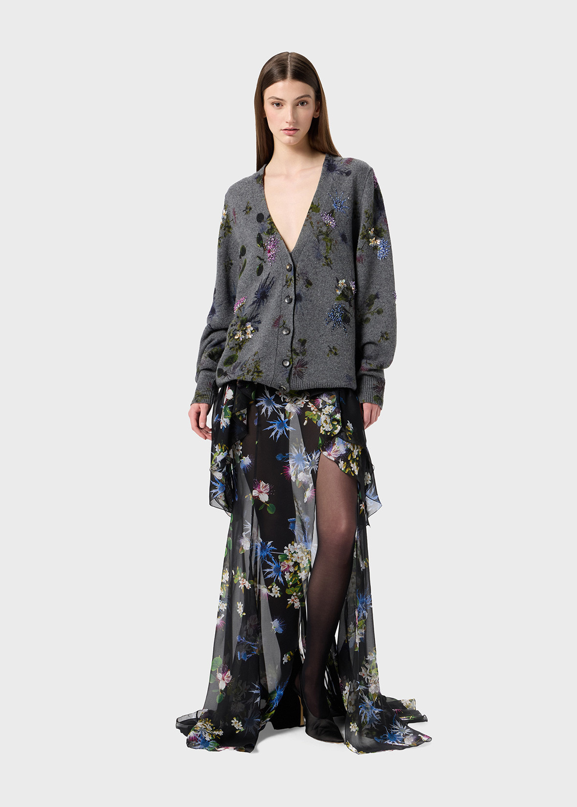 WOOL CARDIGAN WITH BOUQUET PRINT AND EMBROIDERY - 2