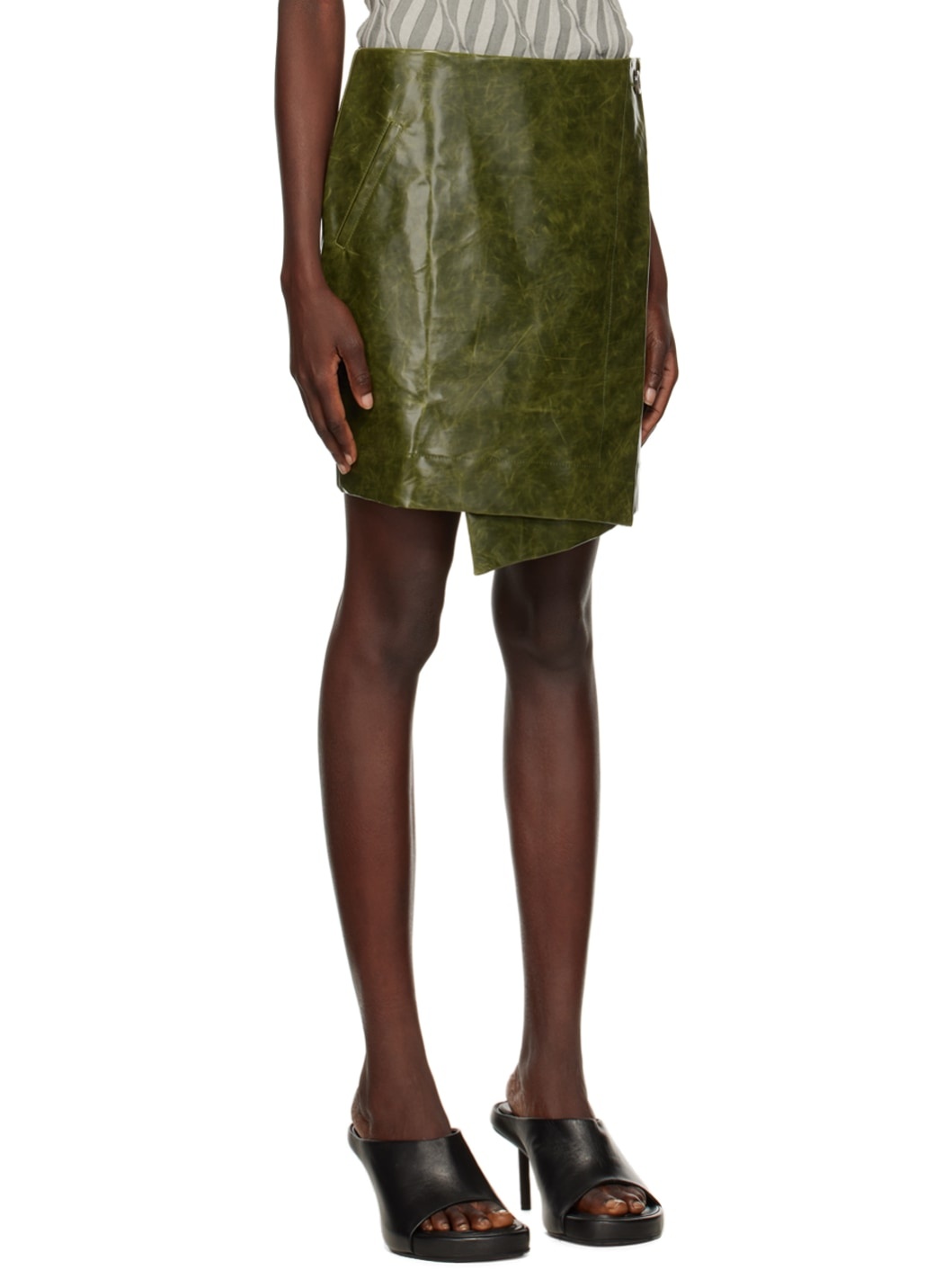 Green Wrap Around Faux-Leather Miniskirt - 2