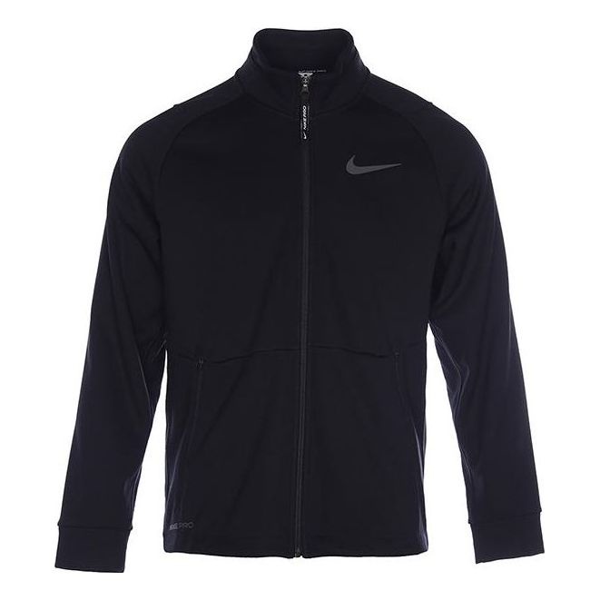 Men's Nike Solid Color Logo Label Zipper Cardigan Stand Collar Long Sleeves Jacket Black DM5941-010 - 1