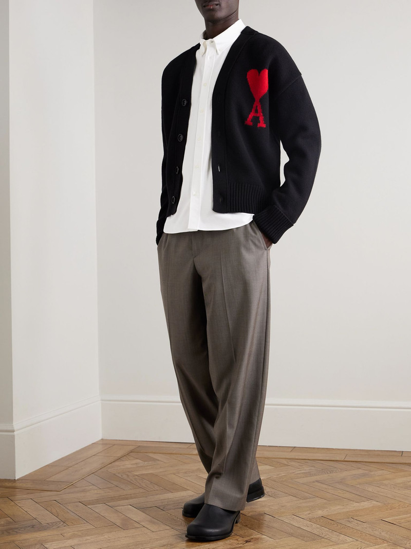 AMI Paris Button-Down Collar Logo-Embroidered Cotton Oxford Shirt White outlook