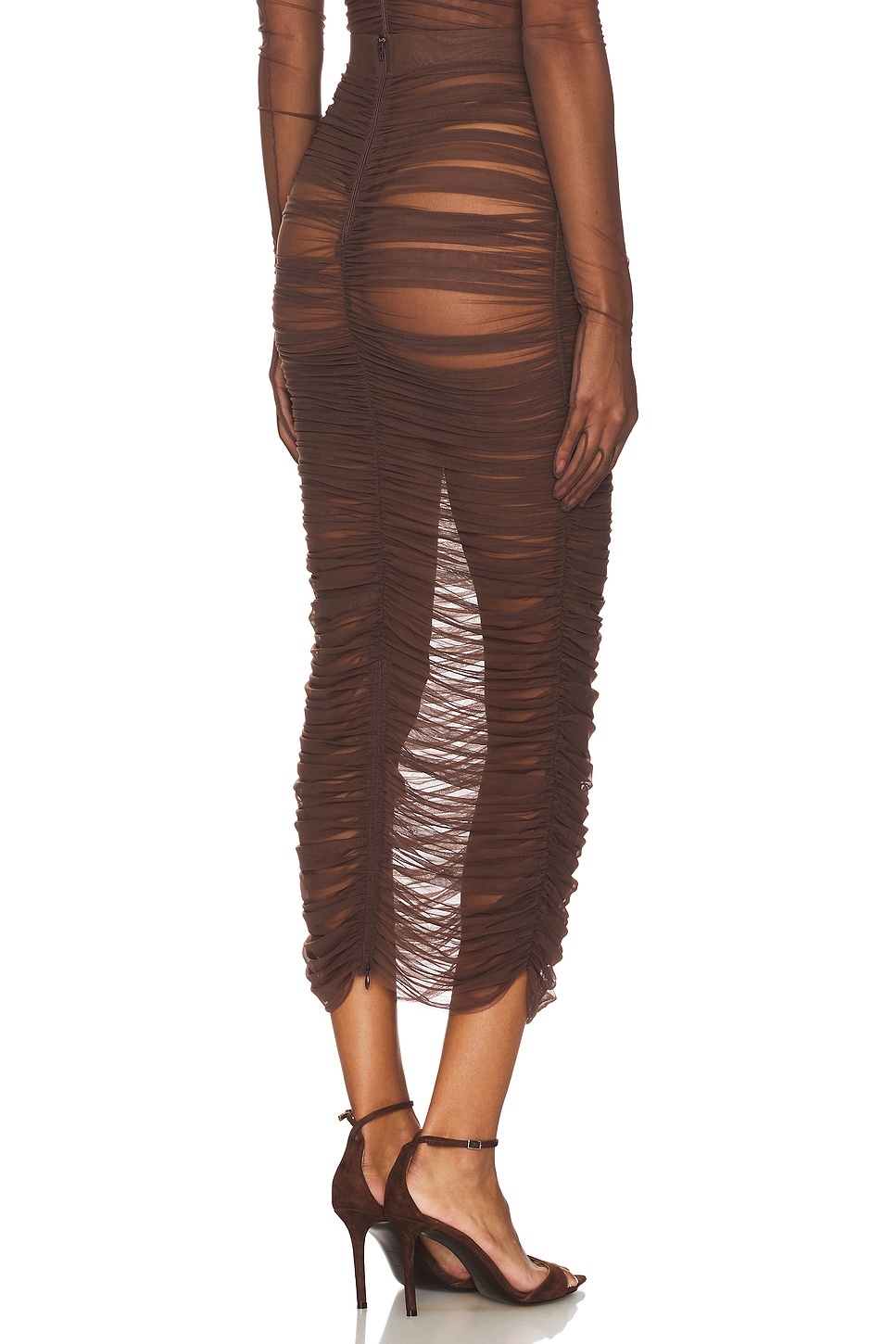 Ruched Mesh Midi Skirt - 4