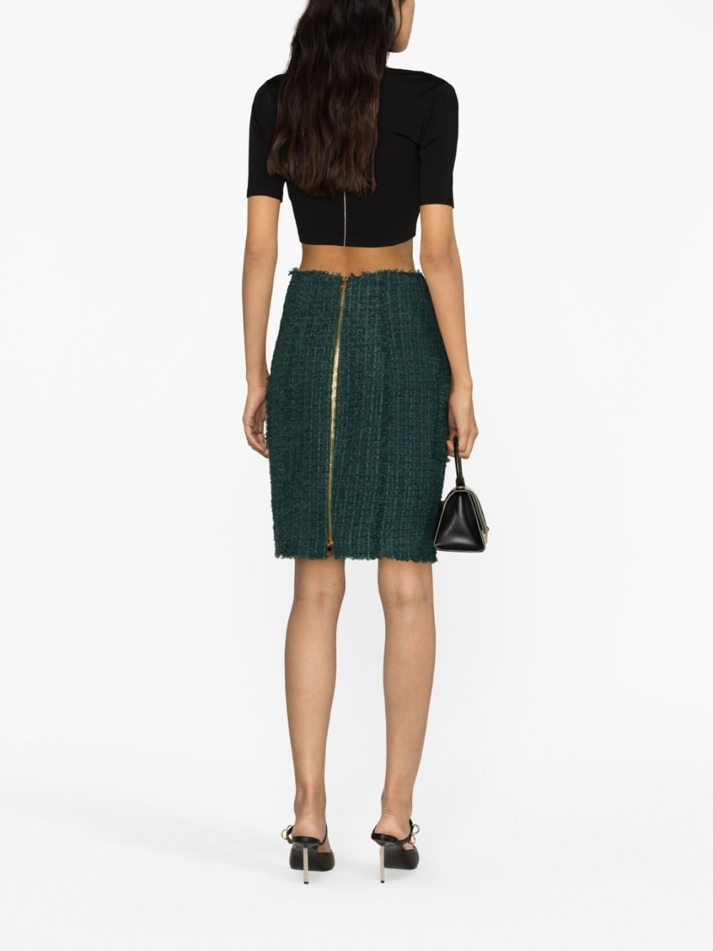 button-detail tweed pencil skirt - 4