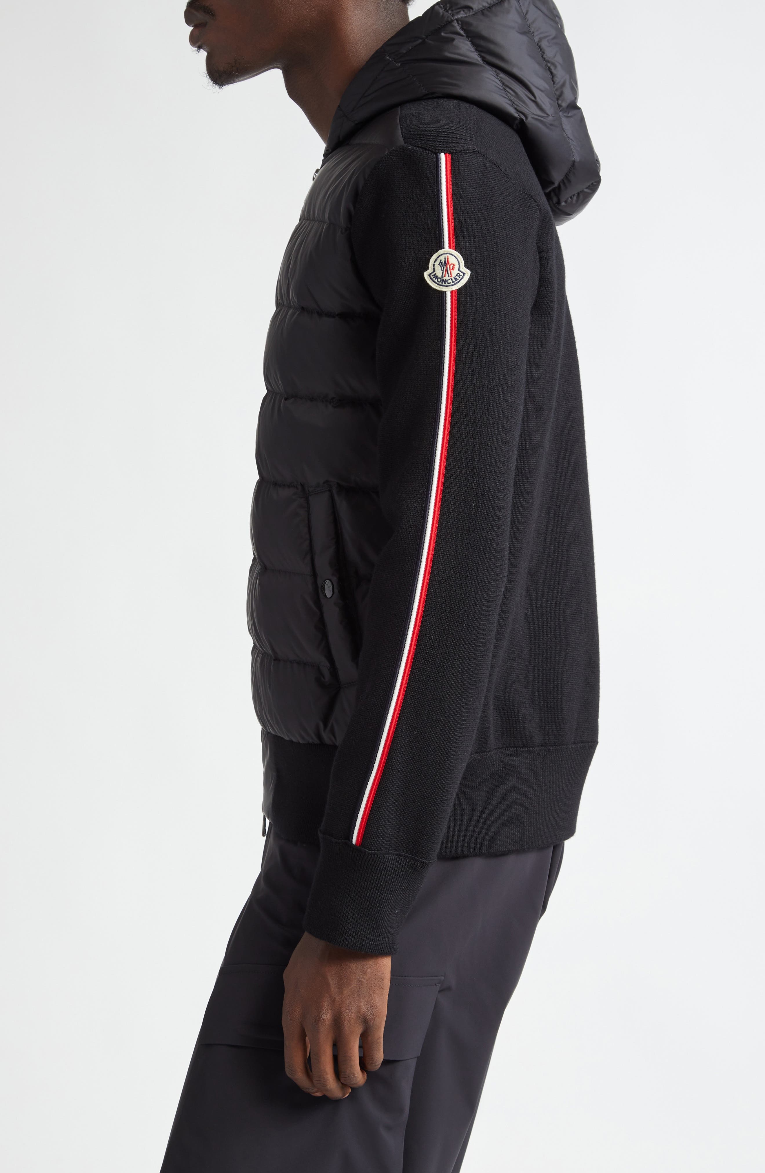 Moncler Hybrid Down & Wool Full Zip Hoodie in Black at Nordstrom - 3