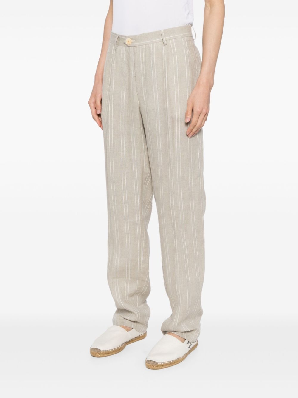 straight-leg linen trousers - 3