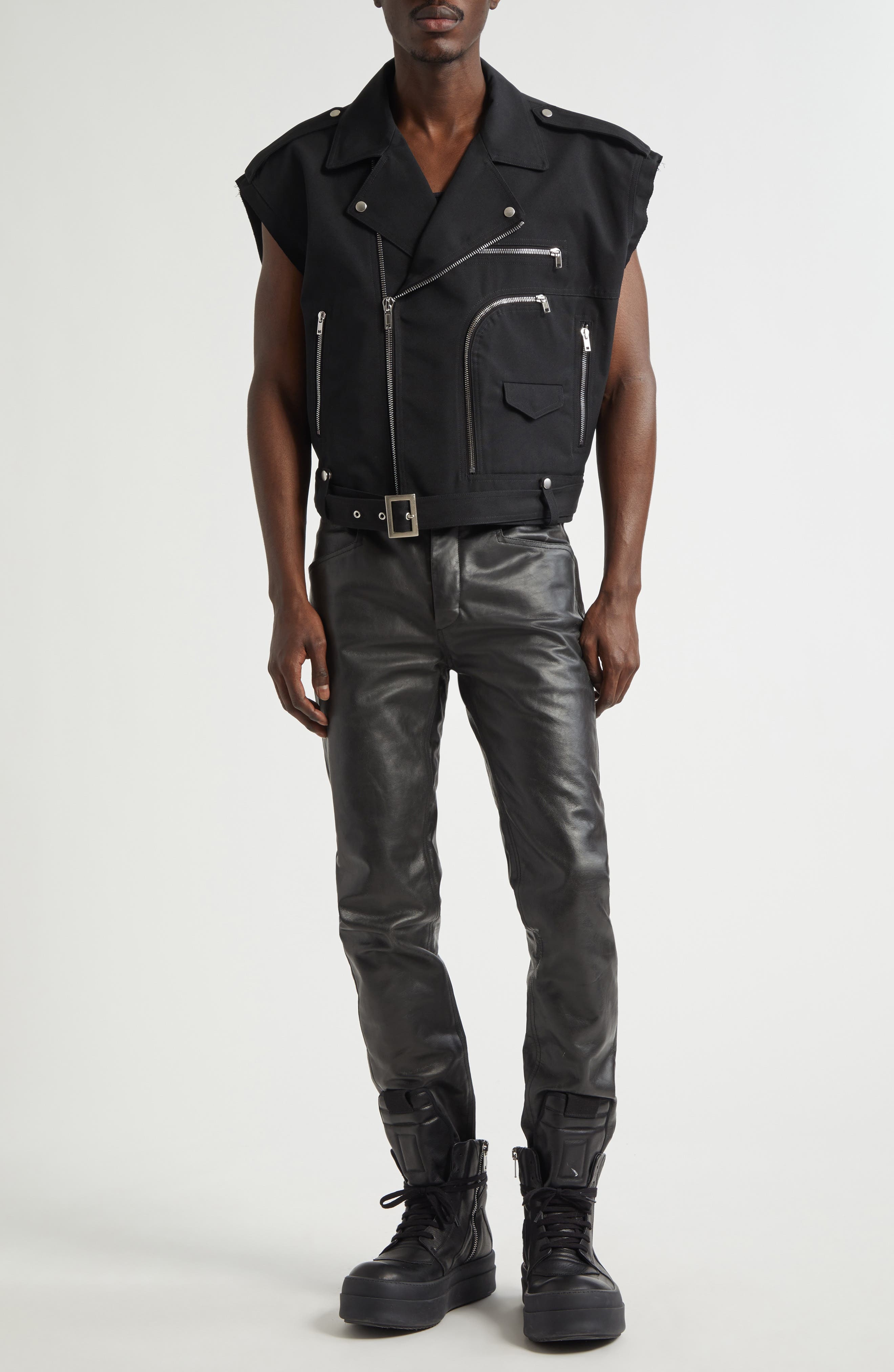 Rick Owens Giacca Bauhaus Stooges Sleeveless Crop Moto Jacket in Black at Nordstrom - 6