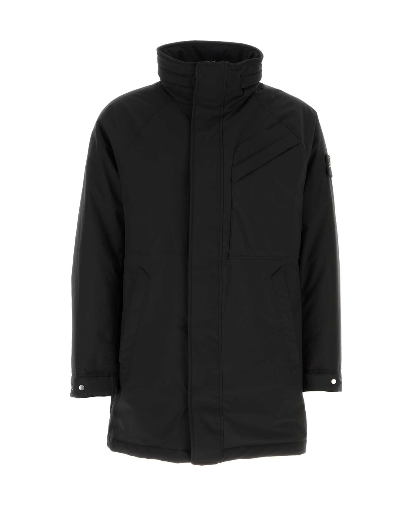 Black Stretch Polyester Padded Jacket - 1
