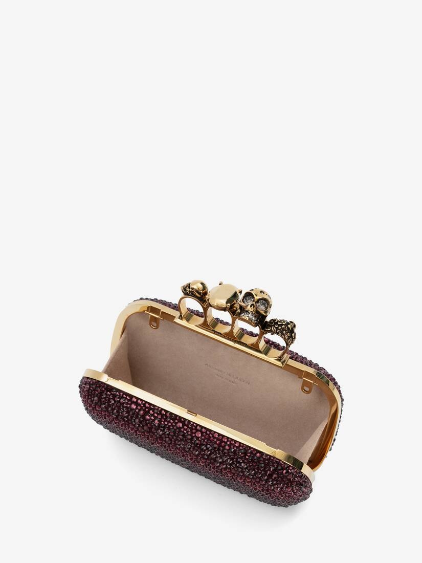 Women's Skull Four Ring Clutch in Prune - 4