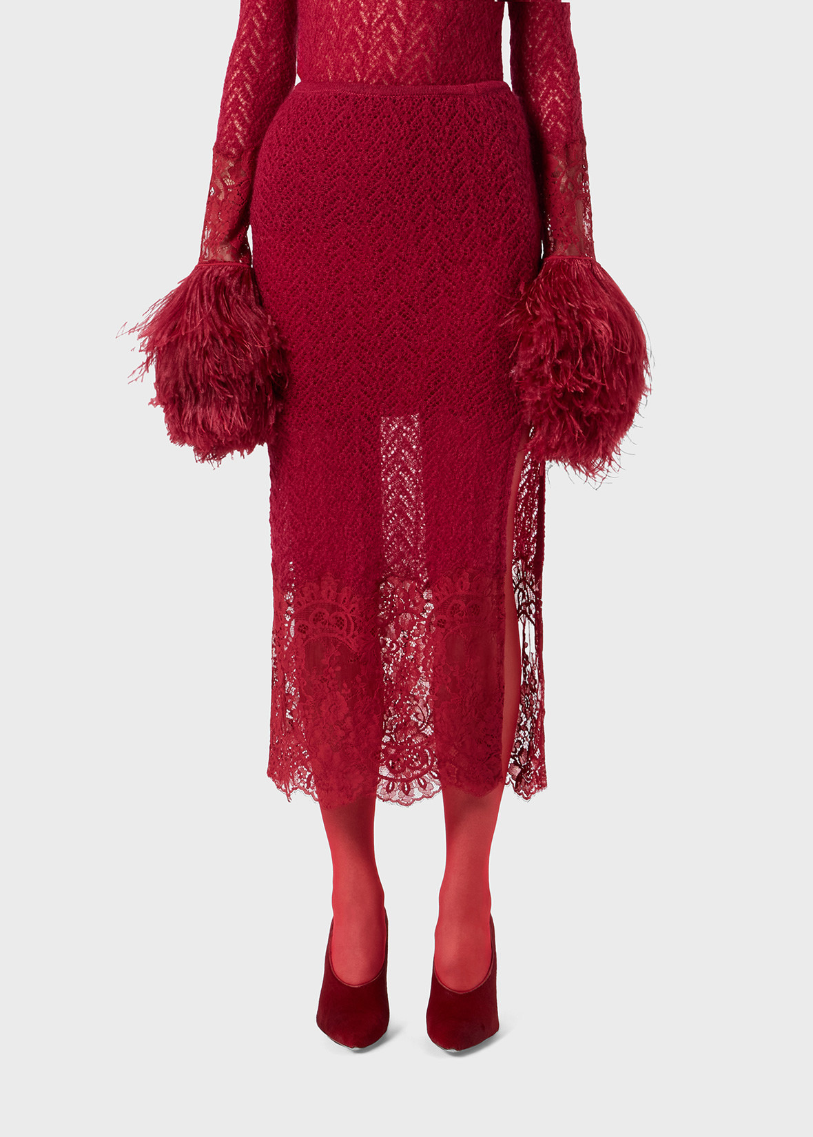 KNITTED MIDI SKIRT WITH LACE - 3