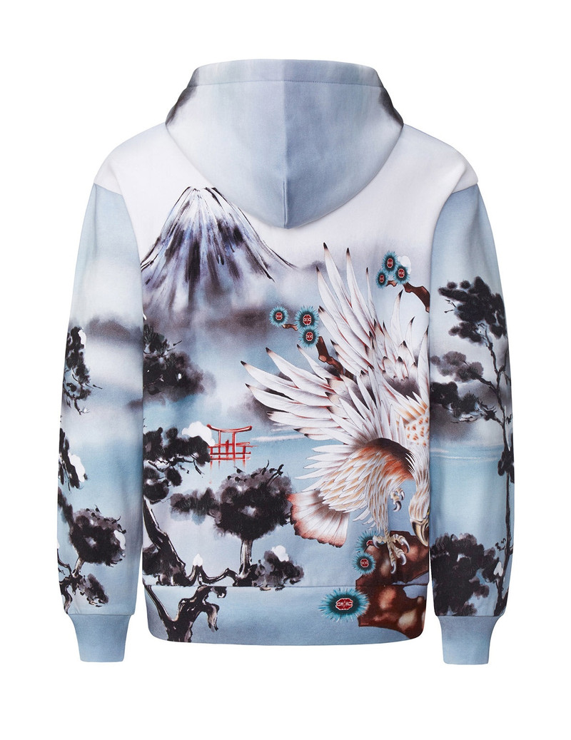 EVISU Allover Mountain and Taka Print Hoodie outlook