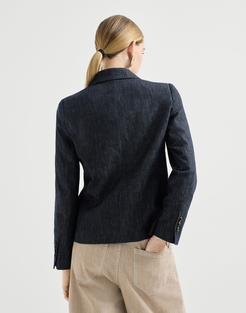 Cotton denim-effect twill blazer with monili 3