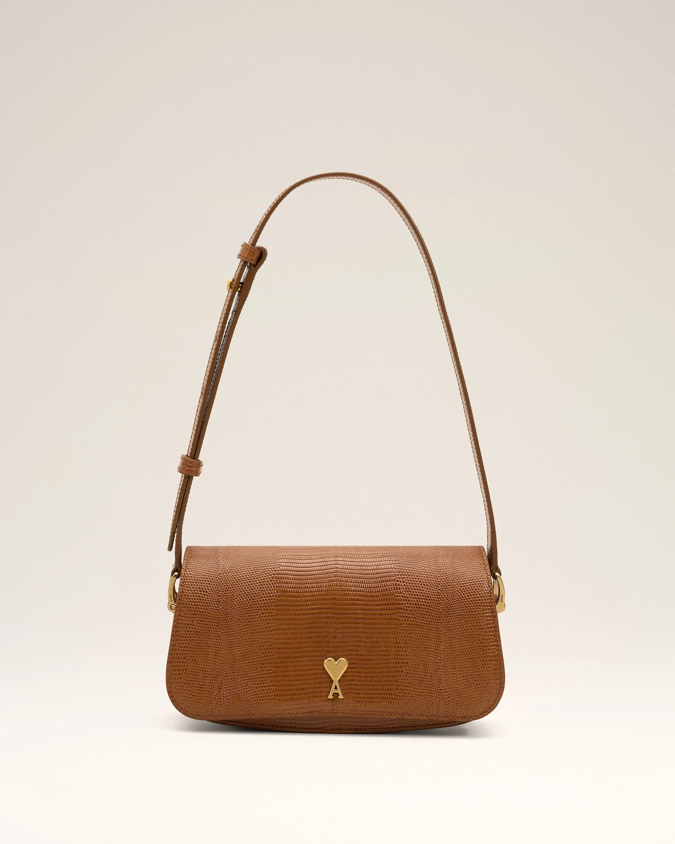 BROWN LIZARD EMBOSSED COWHIDE LEATHER PARIS PARIS SHOULDER BAG - 1