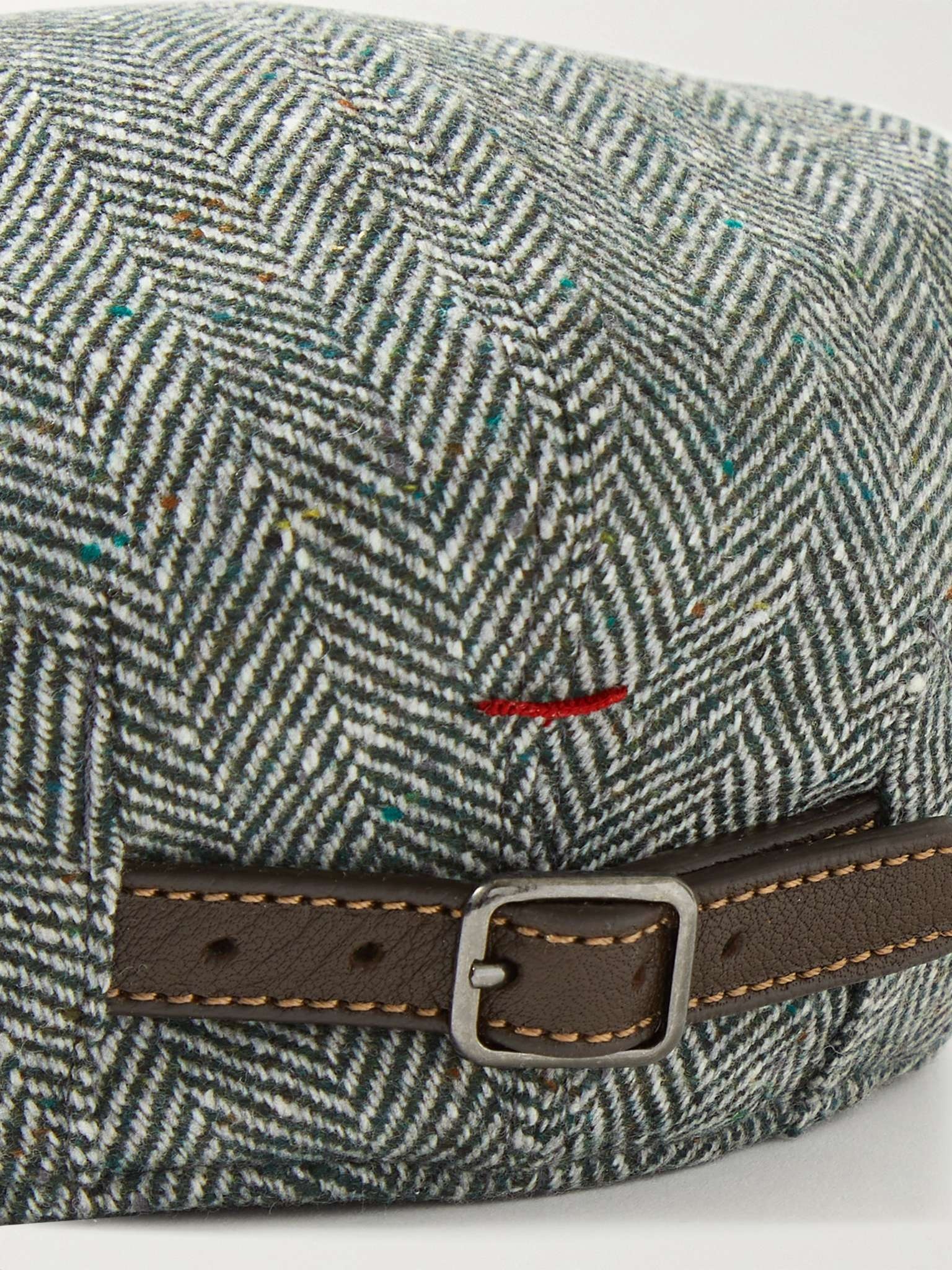 Leather-Trimmed Herringbone Wool and Cashmere-Blend Tweed Flat Cap - 2