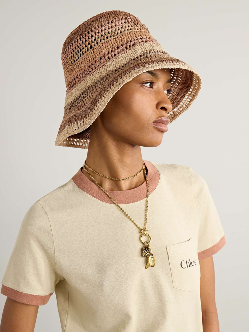 Chloé Sunset embroidered striped raffia hat Beige outlook