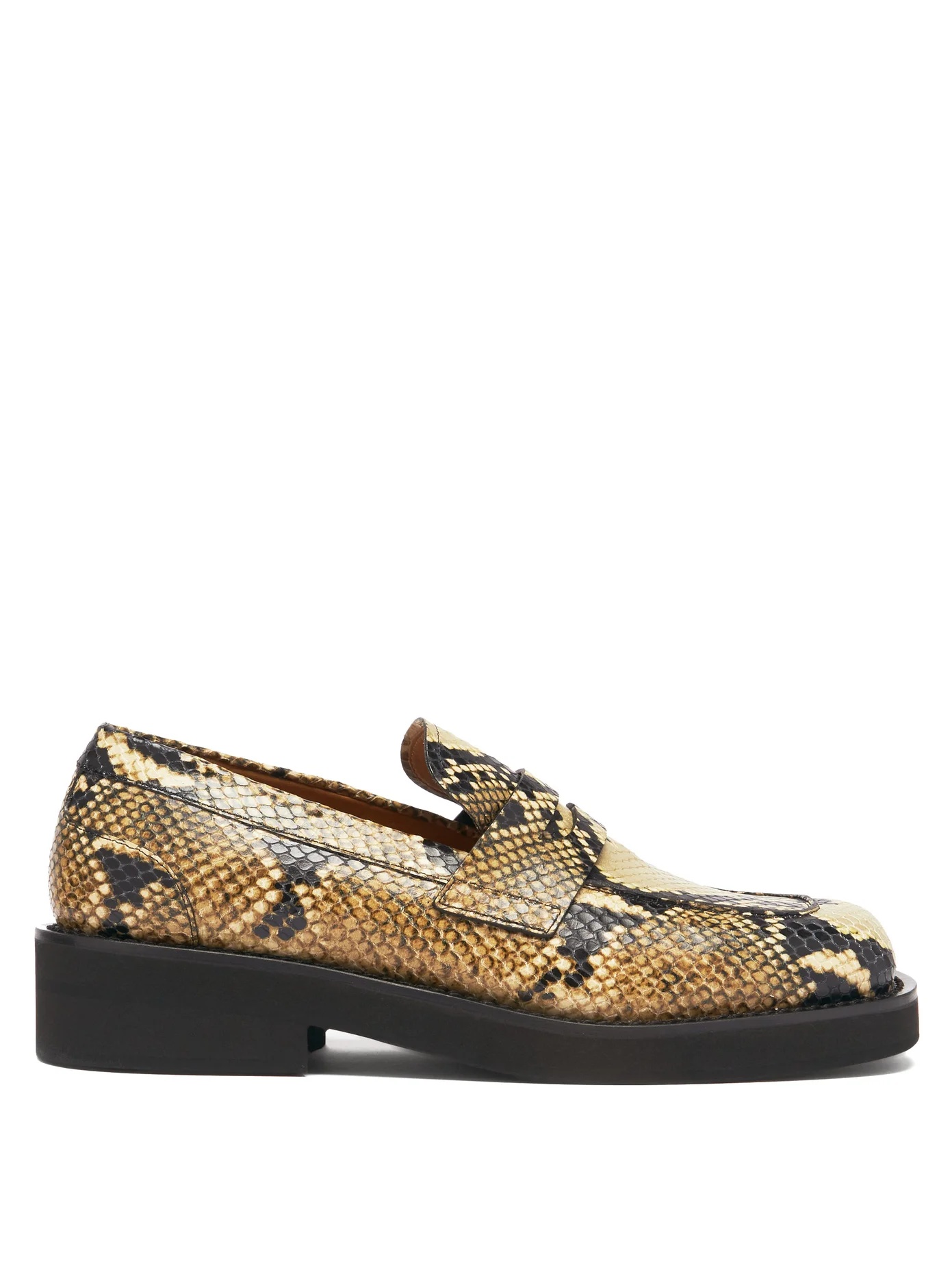 Square-toe python-effect leather penny loafers - 1