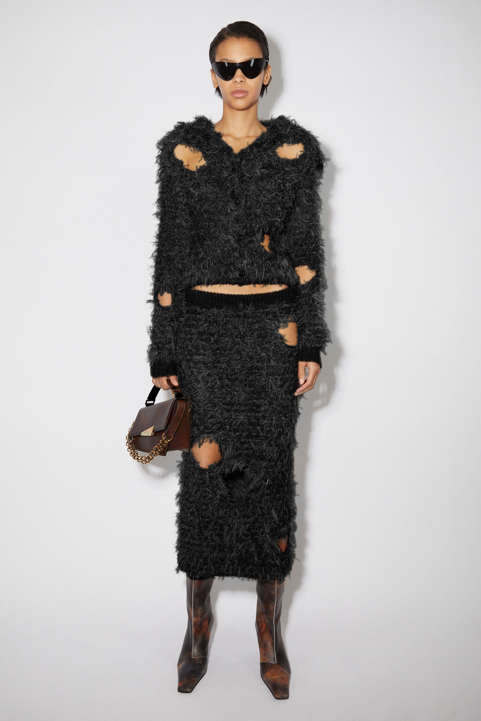 Wool blend cut-out skirt - Black - 2