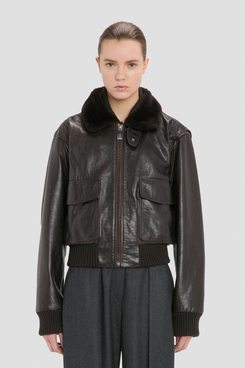 Victoria Beckham Aviator Jacket In Dark Earth outlook