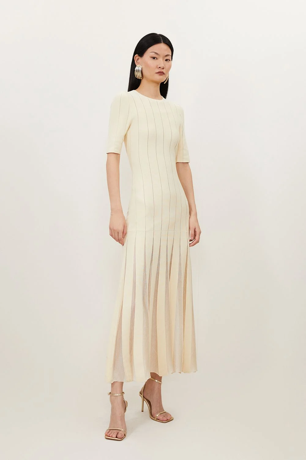 Petite Viscose Blend Filament Full Skirt Knit Midi Dress - 1