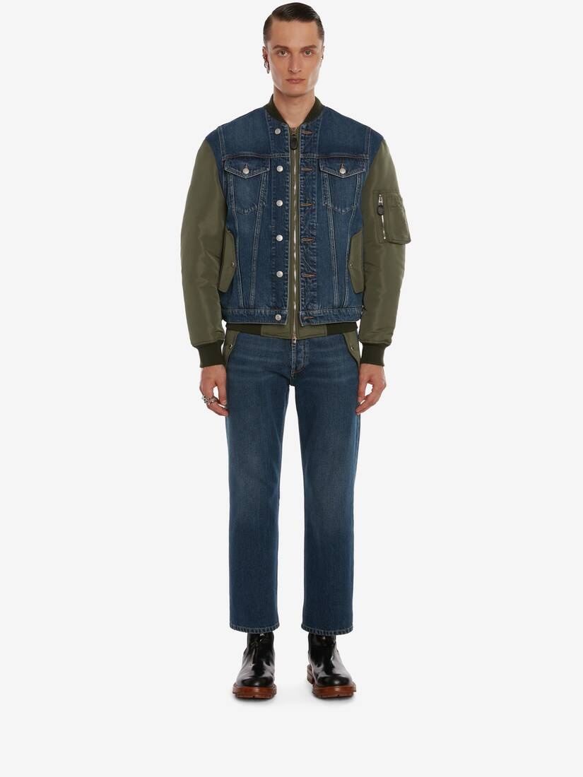 Men's Hybrid Denim Bomber Jacket in Indigo - 2