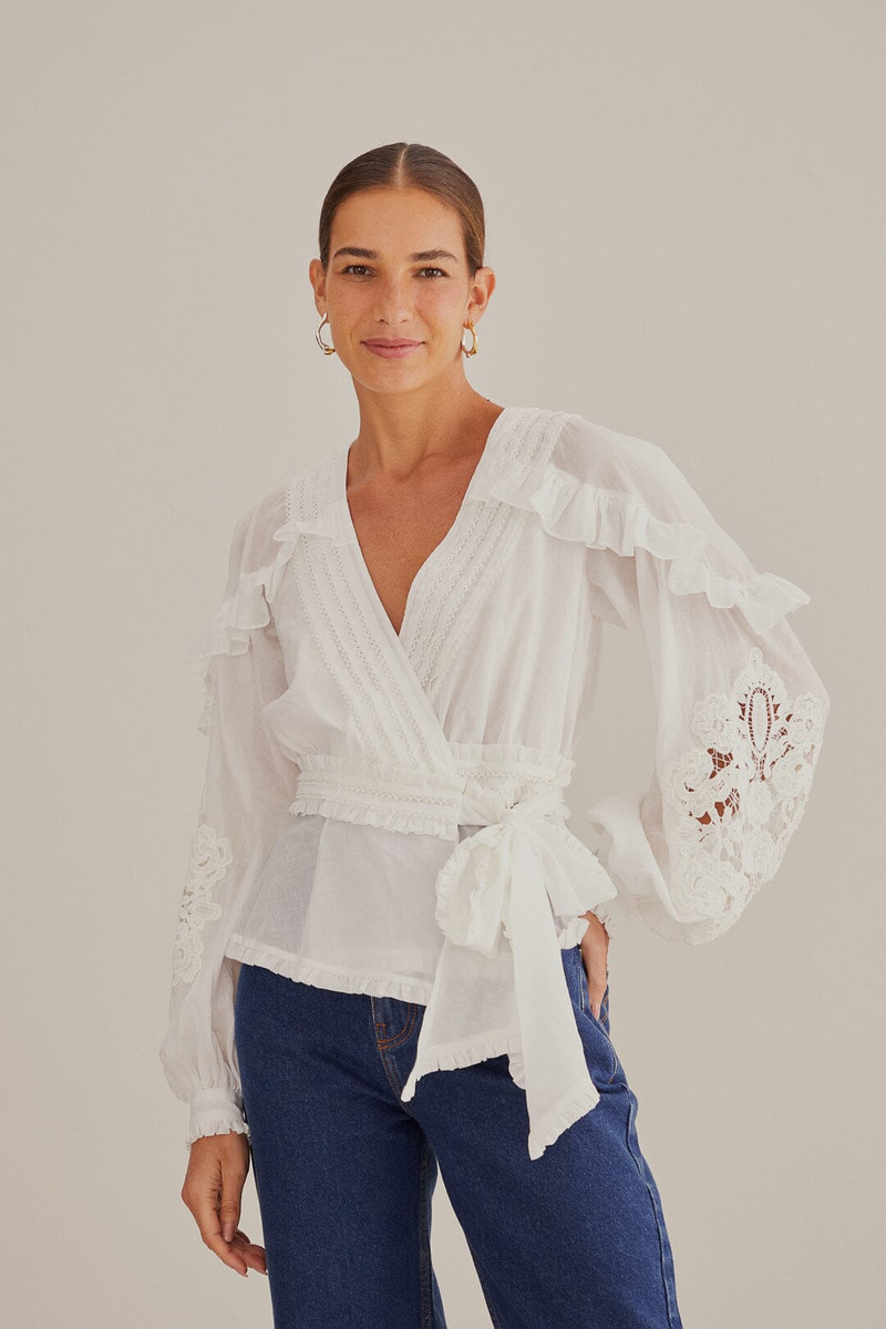 Off-White V Neck Blouse 1