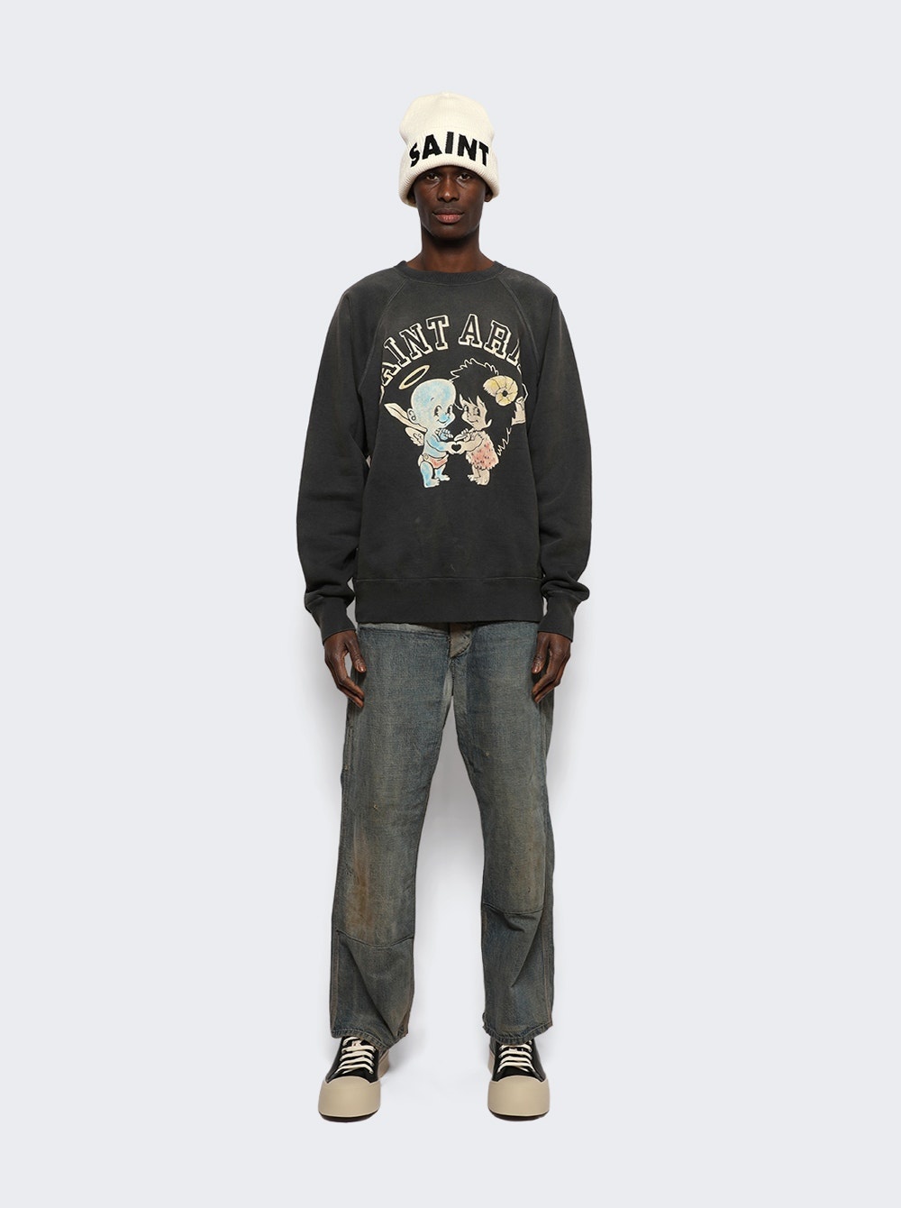 【SAINT Mxxxxxx × ARIES CREW NECK SWEAT】 Buy SAINT Mxxxxxx Aries Crewneck Sweatshirt 'Black' - SM A23 0000