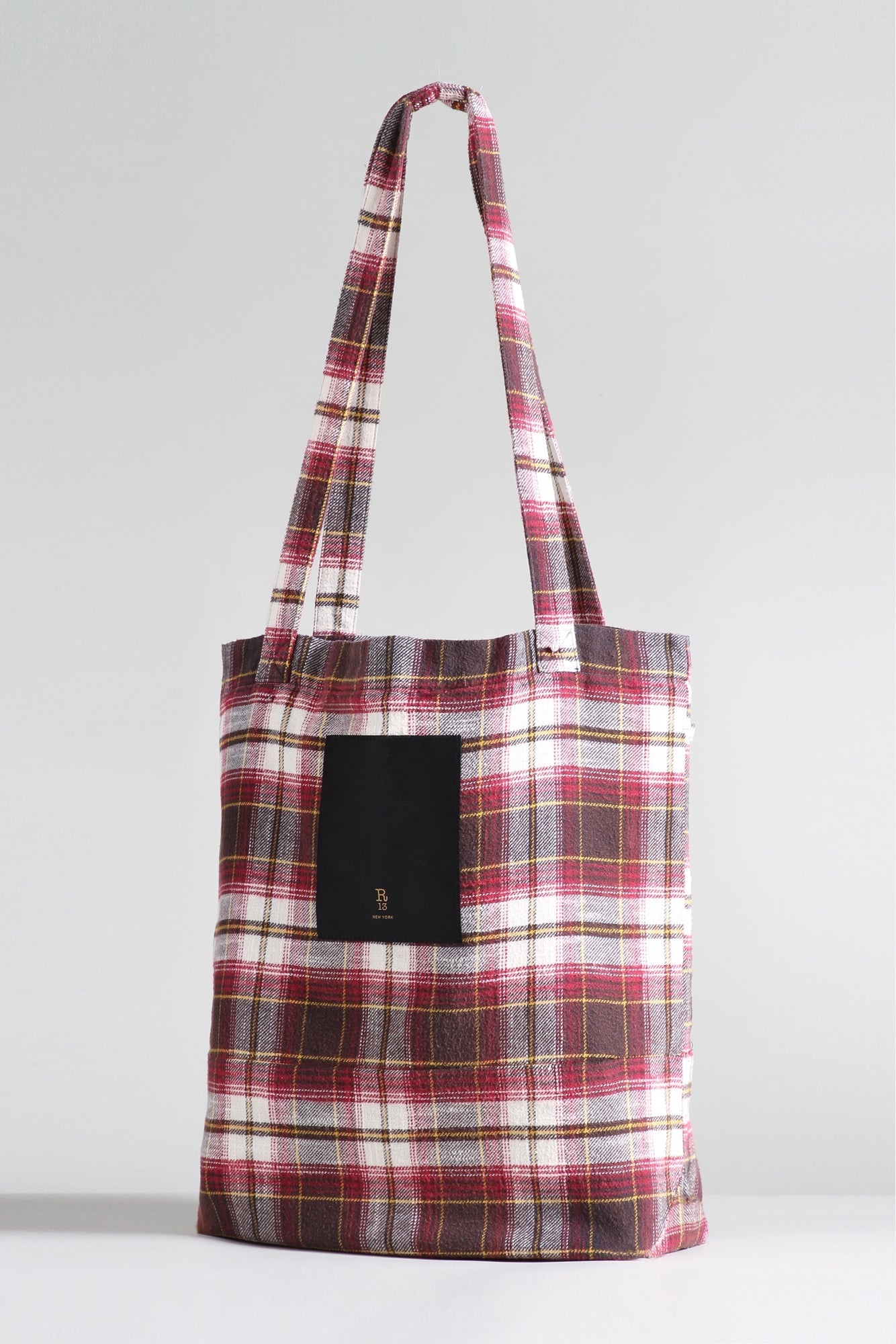 MEDIUM TOTE BAG - ECRU/MAROON PLAID - 2