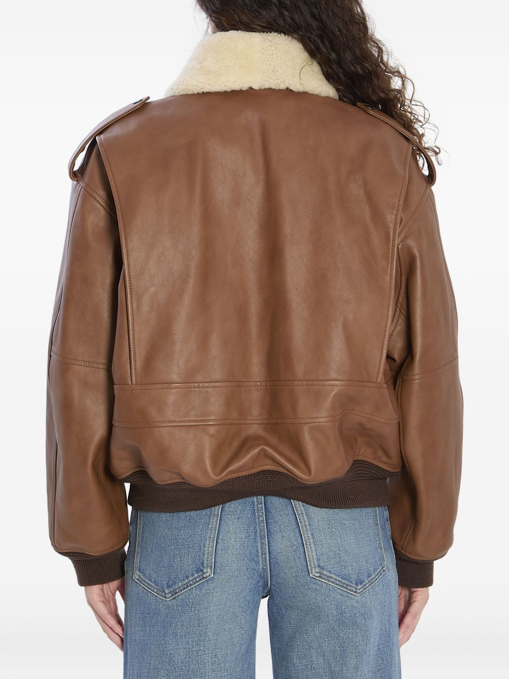 shearling-collar ribbed bomber jacket - 4