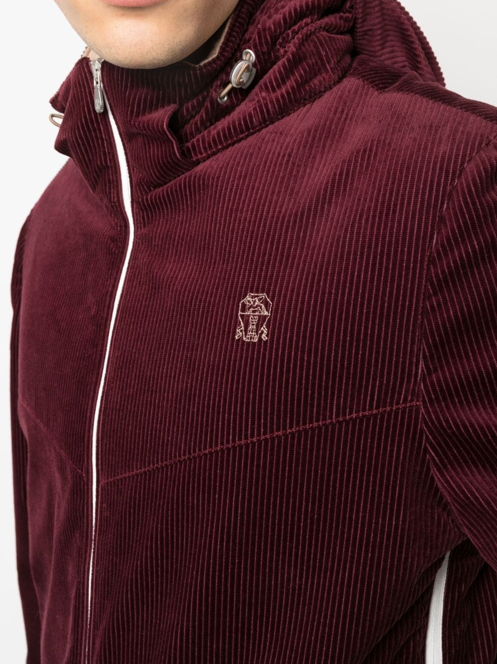 logo-embroidered corduroy hooded jacket - 5