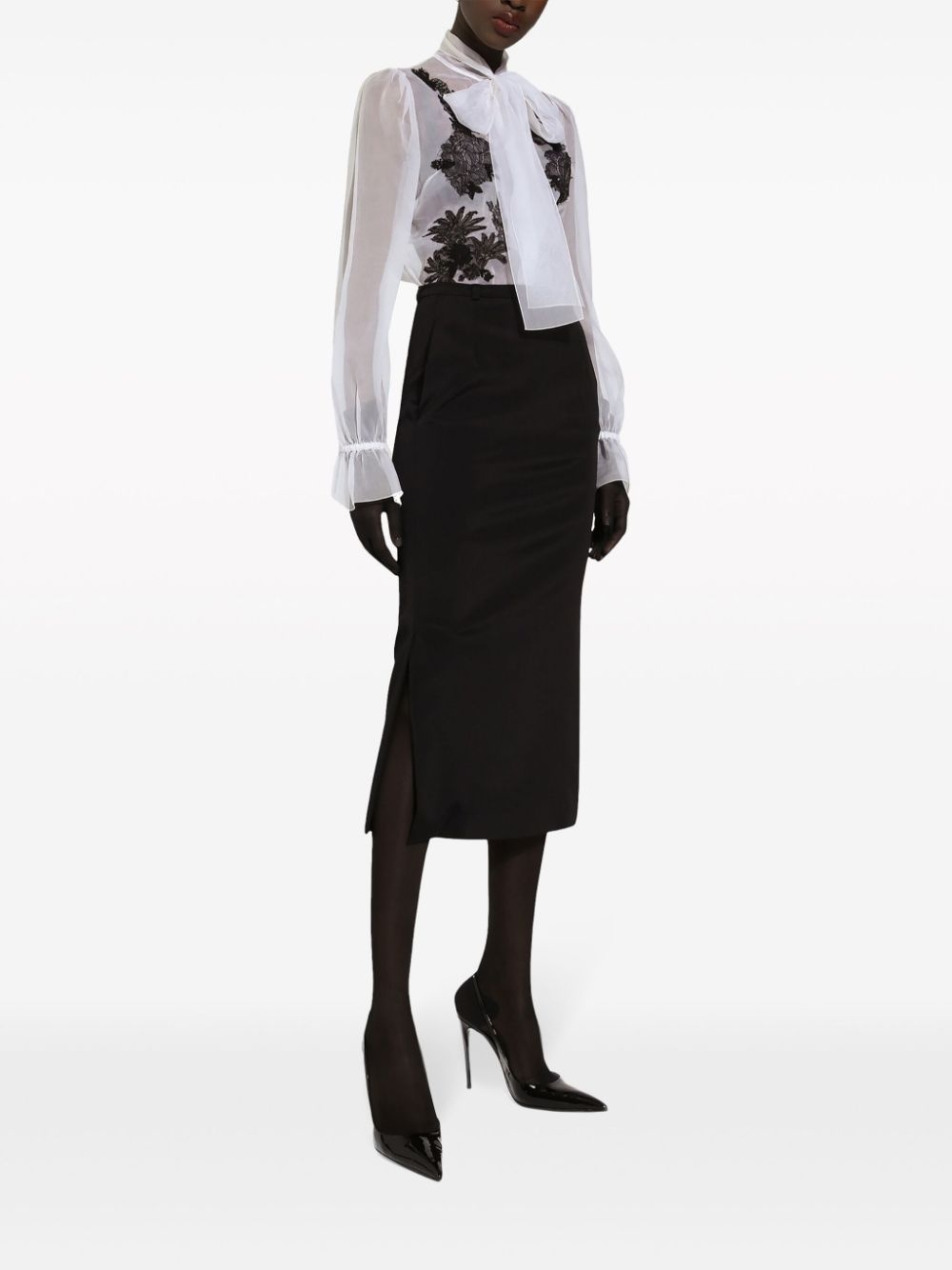 lace-appliquÃ© silk-blend shirt - 2