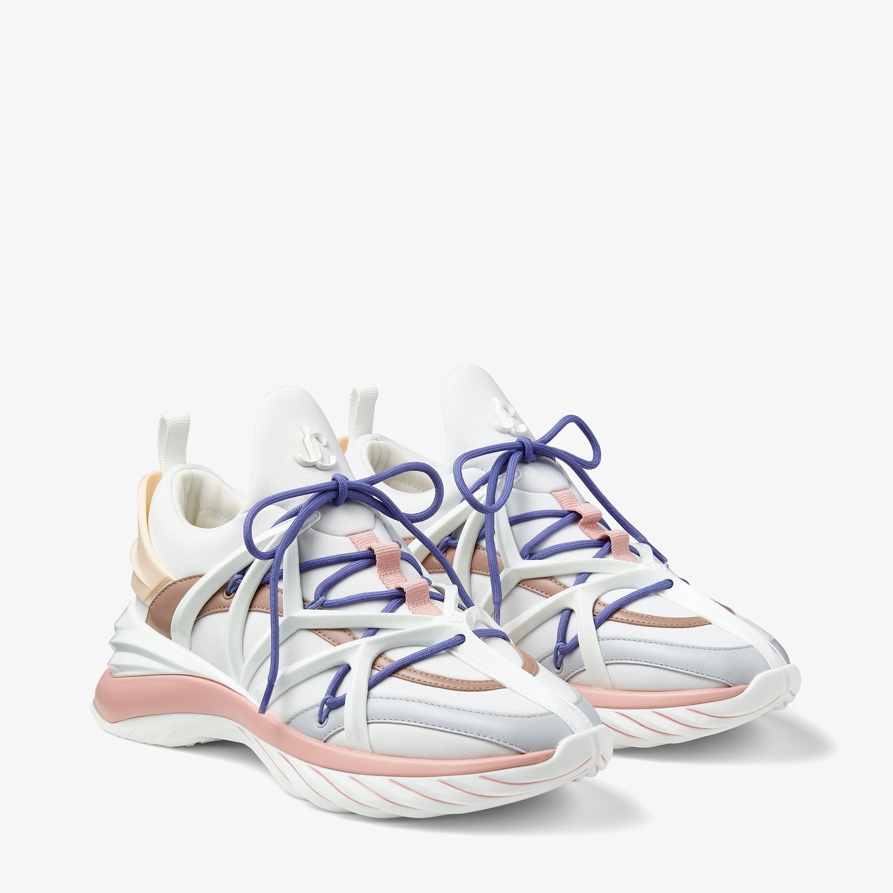 Cosmos/F
White and Ballet Pink Leather and Neoprene Low-Top Trainers - 3