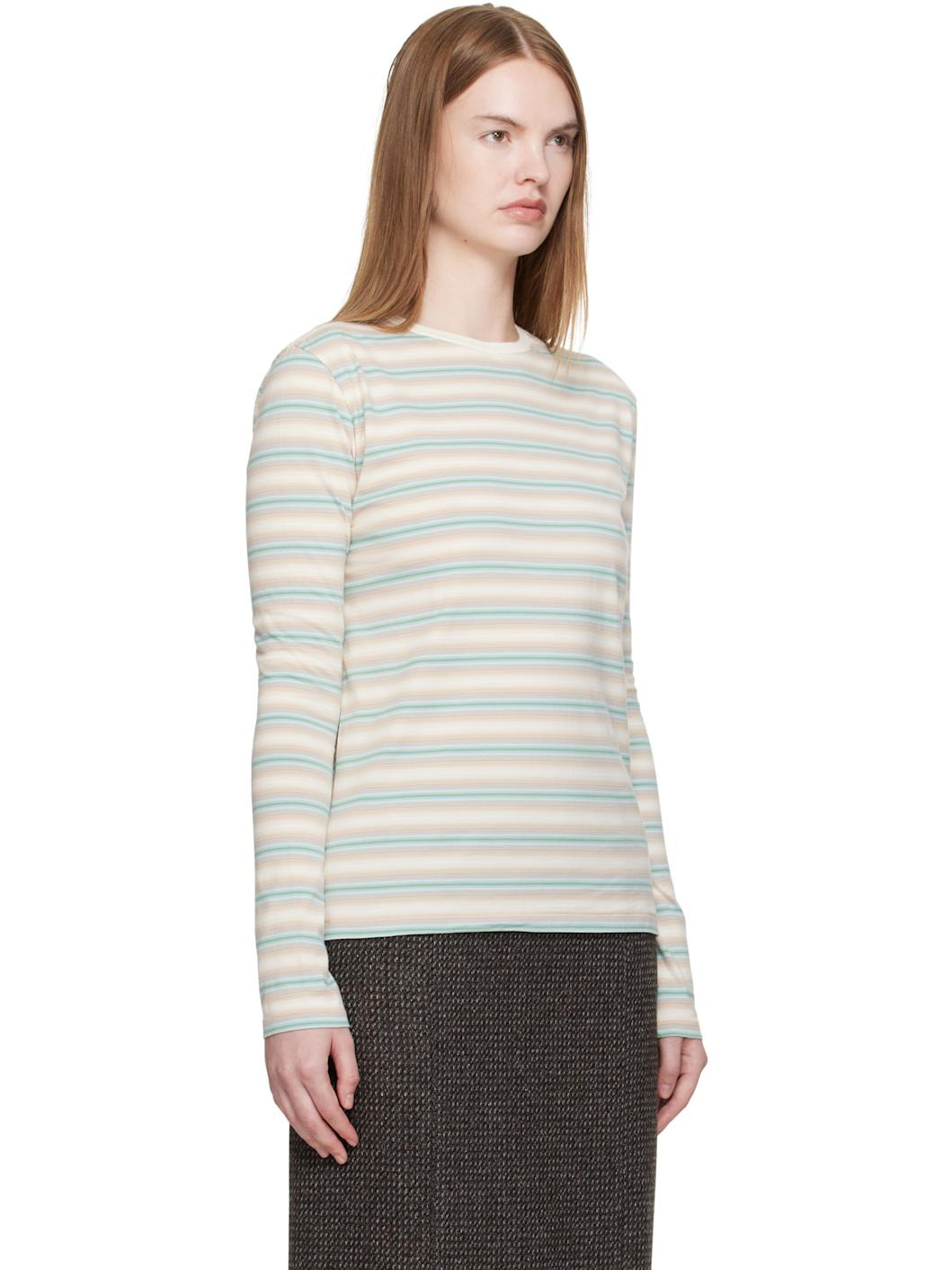 Blue & Beige Gradient Stripe Jersey L/S T-shirt - 2