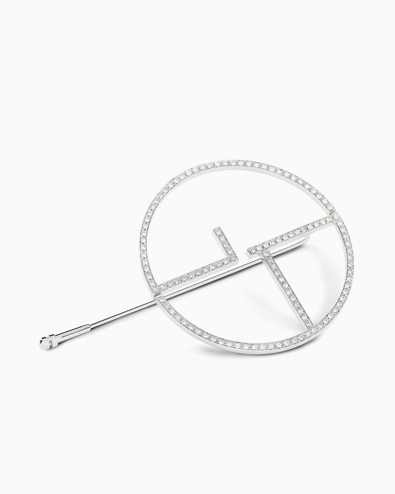 18K WHITE-GOLD, DIAMOND BORGONUOVO BROOCH - 1
