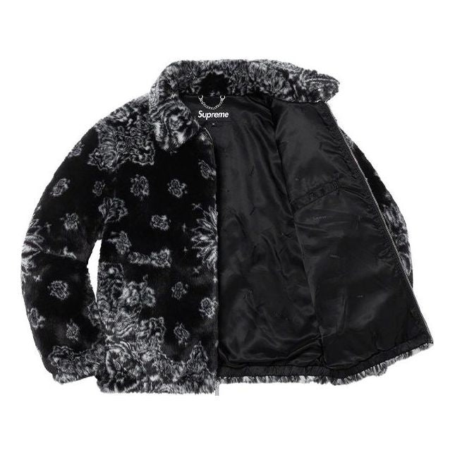 Supreme Bandana Faux Fur Bomber Jacket 'Black White' SUP-SS21-412 - 3